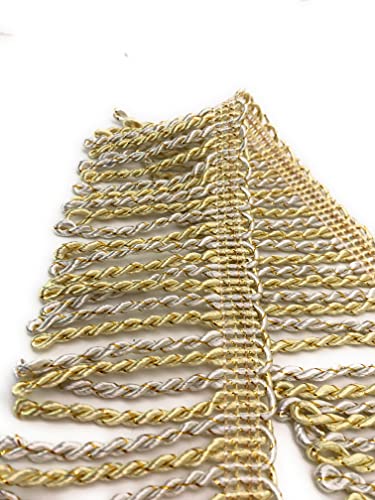 Mnj-Trimmings 10 METRES Bullion Fringe, 7.5CM Wide, Upholstery Fringing (Gold & Cream) - Image 3