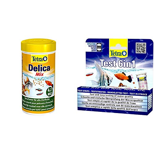 TetraDelica Natural Snack 4-in-1-Mix, Naturfutter-Mischung vier separaten Fächern, 250 ml Dose & Test 6in1 Wassertest, schnelle und einfache Überprüfung der Wasserqualität, 1 Dose (25 Stk.)