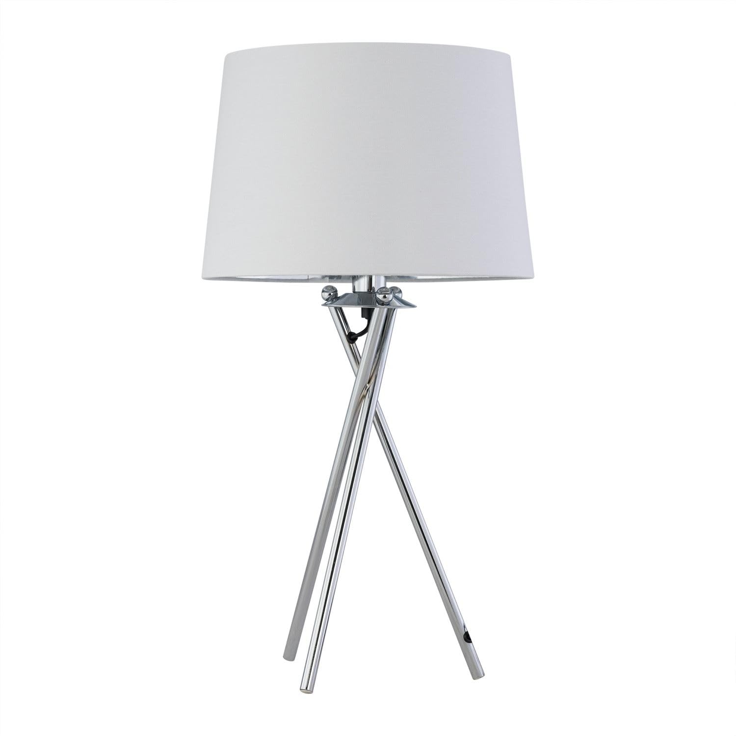 First Choice Lighting TripodChrome Lamp With White & Silver Fabric Shade from B&Q