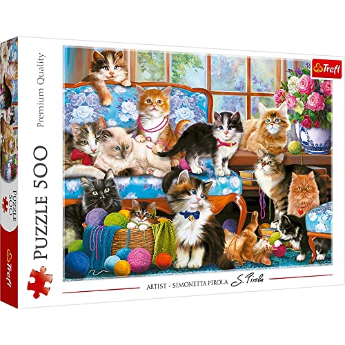 Trefl 37425 500 Teile Katzen, Modernes DIYPuzzle, Kreative Unterhaltung, Spaß, Klassische Puzzles mit Tieren, für Erwachsene und Kinder ab 10 Jahren, Katzenfamilie