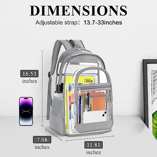 Image of KIMNERPU Clear Backpack, Heavy Duty PVC Transparent Backpack with Reinforced Straps, See Through Multiple Pockets Large Capacity Bookbag for Concert Sport Event Work Security Travel Festival (Grey)