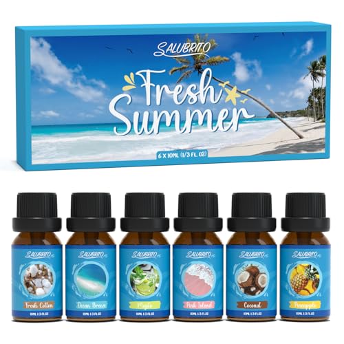 SALUBRITO Sommer Ätherische Öle Set, Aromatherapie Duftöl für Diffuser, Kerzenherstellung, Meeresbrise, Rosa Insel, Tropischer Mojito, Frische Baumwolle, Ananas, Kokosnuss, Geschenkset für Frauen