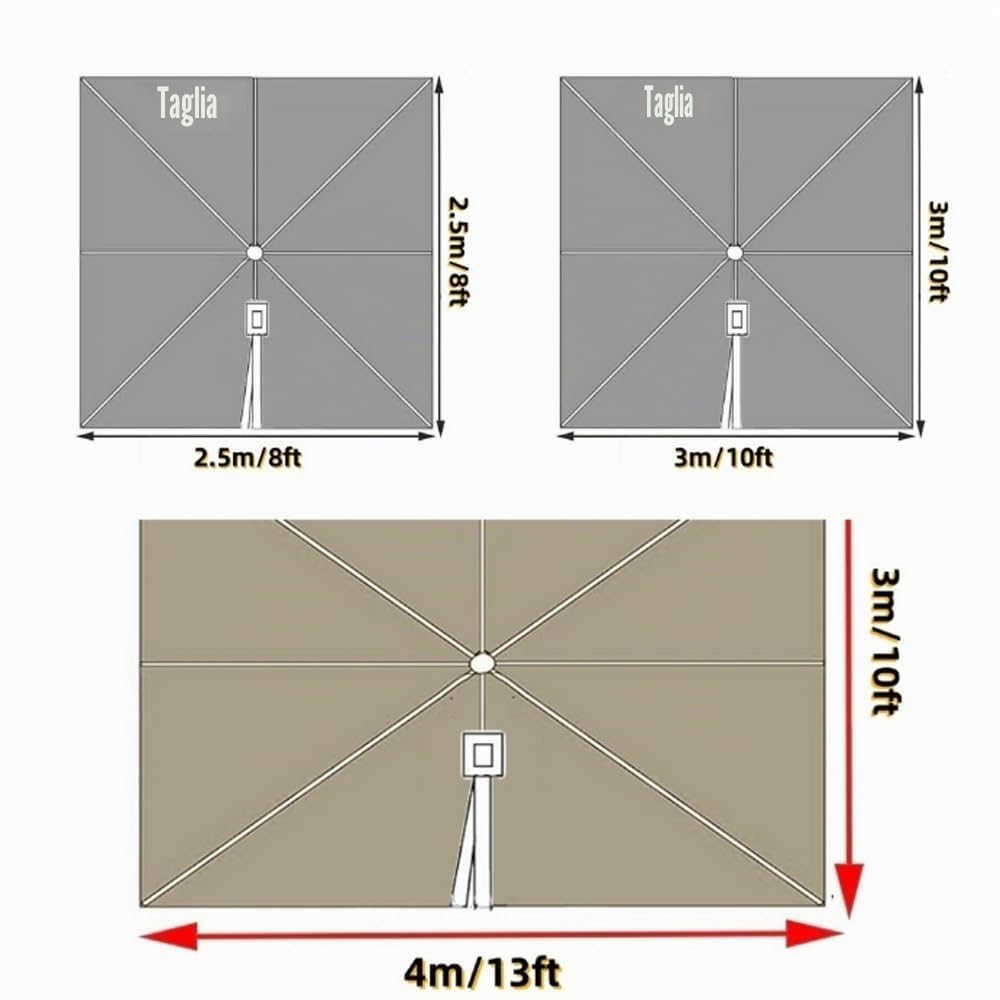 Tessuto di Ricambio per Ombrellone Quadrato 3x3m 3x4m 8 Stecche Telo di Ricambio per Ombrellone Giardino A Sbalzo Baldacchino Impermeabile UV50+(Dark Grey,3x3m (10x10ft))