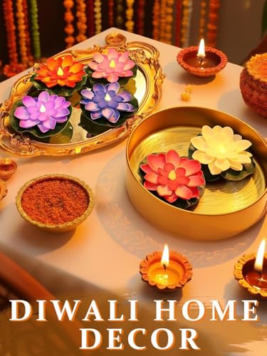 Image of coku 12 Pcs Floating Lotus LED Candles, Water Sensor Diya, 4 inch Multicolor Flower Lights, Water Activated Tea Lights for Diwali, Navratri, Durga Puja, Wedding, Pool, Urli Bowl, & Home Decor (Pack of 12)