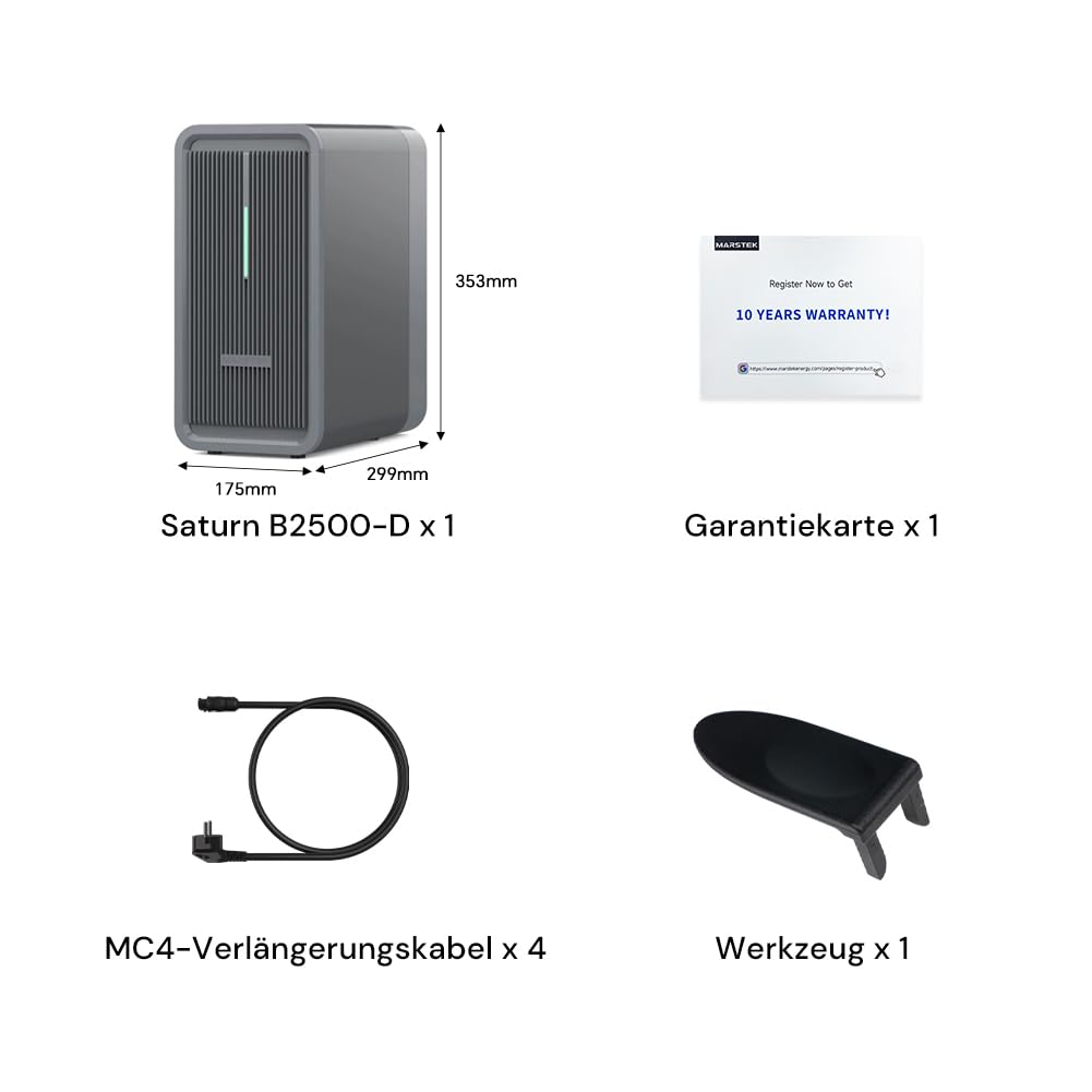 Marstek B2500 Balkonkraftwerk mit Speicher: 0% MwSt, 2240Wh LiFePO4 Solarbank Speicher, 2 MPPTs, 1600W Max. PV Solareingang & 800W DC-Ausgang, App-Steuerung, IP65, Plug&Play
