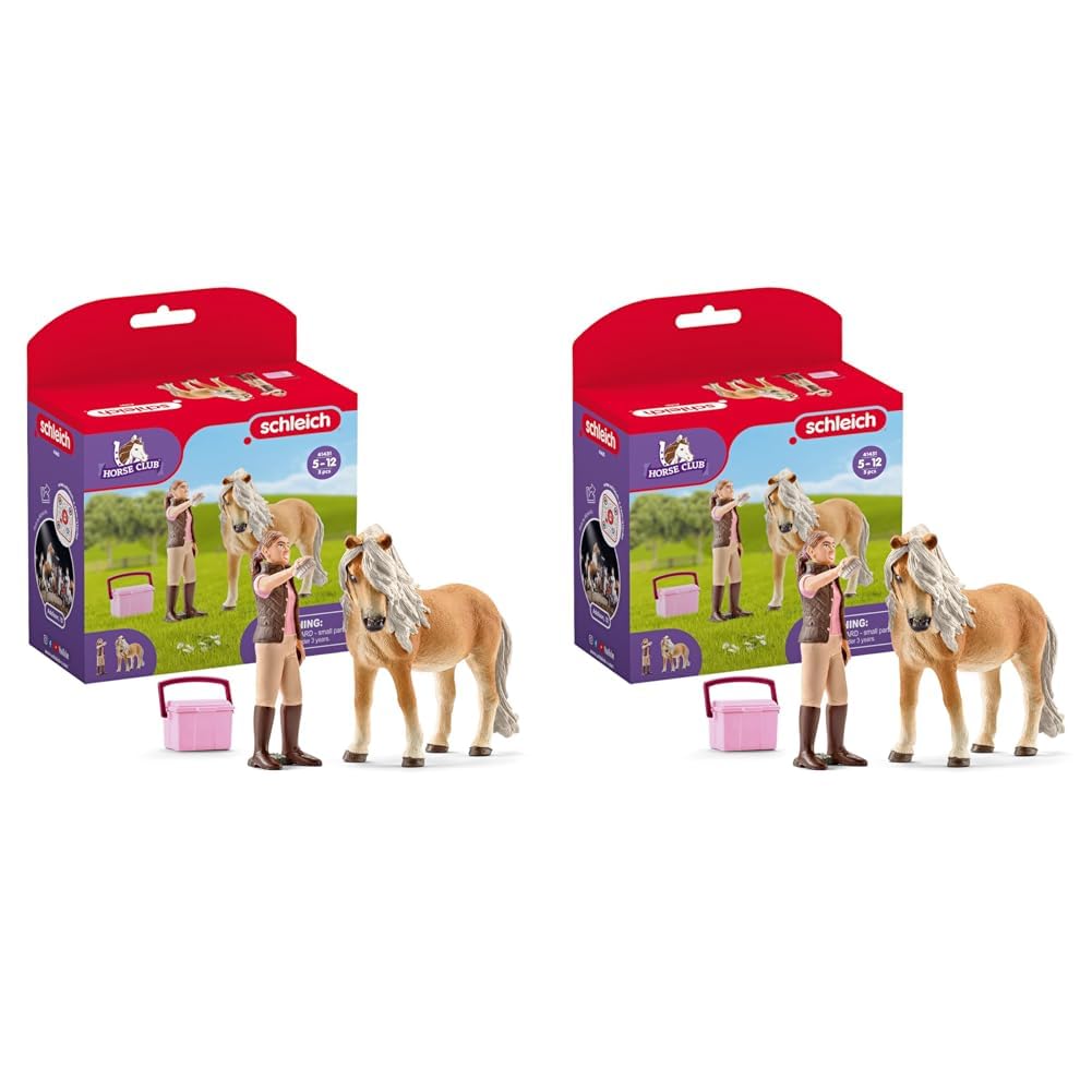 SCHLEICH 41431 Pferdepflegerin mit Island Pony Stute, ab 5 Jahren, Horse Club - Spielset, 3 Teile, exklusiv bei Amazon (Packung mit 2)