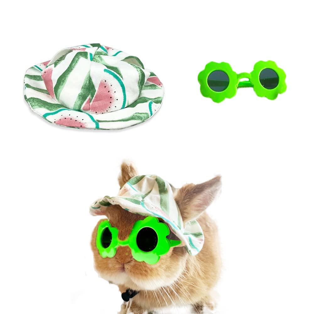 Cute Summer Watermelon Hat & Sunglasses for Pet Bunny Small Animal Clothing Costume Oufit Accessories for Rabbit Guinea Pig Kitty Puppy Chinchilla Ferrets