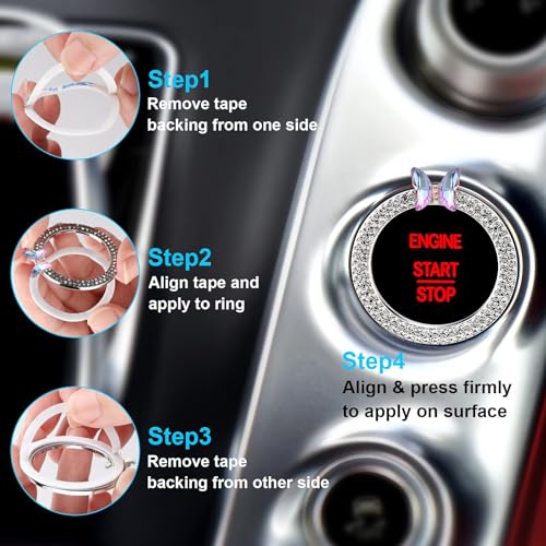 Image of ORIESSE Bee Car Accessories,Engine Start Button Black Ring | Girly Push Start Stop Button Decor, Bling Ignition Ring Charm,Cute Car Gift