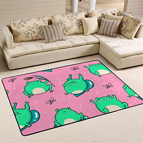 Tapis grenouilles vertes velours corail épais et super doux tapis de sol rose 152cm - 6