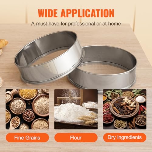 Image of VEVOR Flour Sieve, 80 Mesh Strainer, 304 Stainless Steel Fine Mesh, Dia. 12.6 inch, inchSifter for Baking, 5 Sizes Mesh hole for Mungbean, Rice, Flour, Pearl Powder