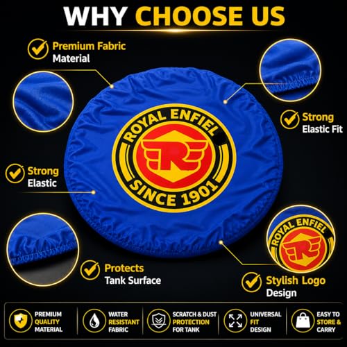 Image of Petrol Tank Cover for Bullet, Classic 350 /500, Electra and Standard, Black, Stretchable Fabric, Since 1901 Logo