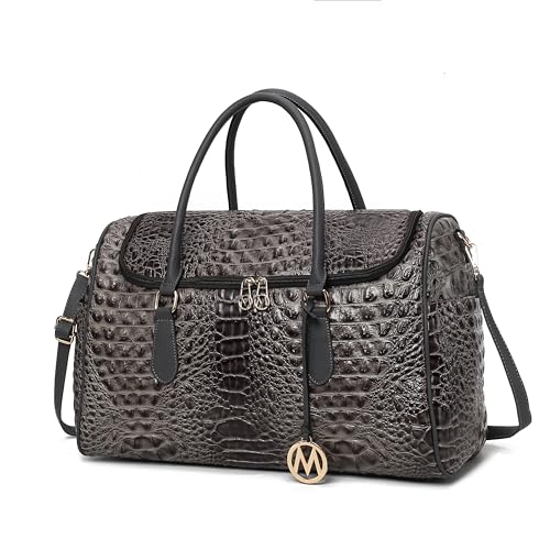 MKF Collection Bolsa de mão feminina de couro vegano em relevo de crocodilo para viagem de fim de semana da Mia K, Rina Charcoal