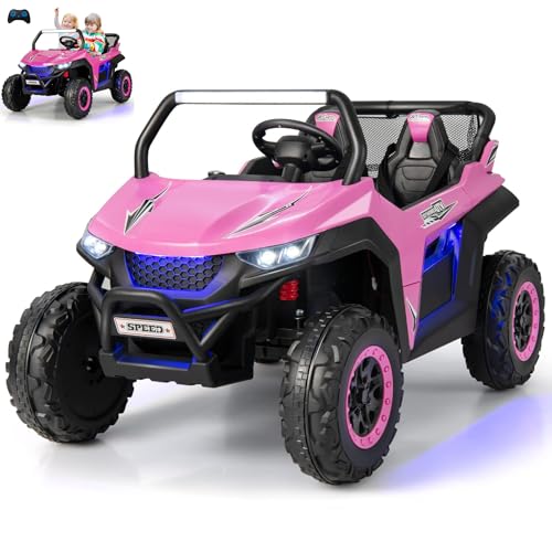 RELAX4LIFE Macchina Elettrica per Bambini a 2 Posti 12V Jeep con Telecomando da 2,4 GHz, Musica, Fari e USB, 3 Anni+, Portata di 59 kg (Rosa)
