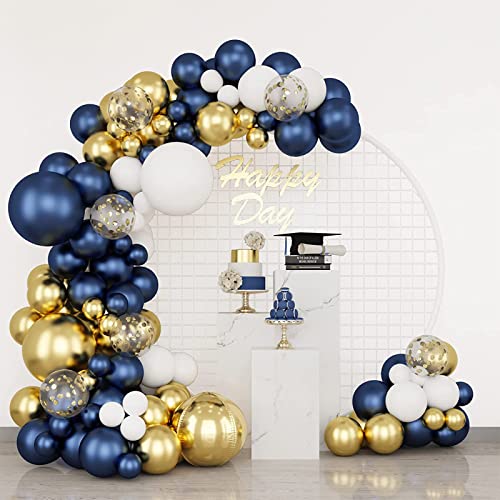 Luftballon Girlande Blau, 174 Stück Ballons Girlande Dunkel Blau Gold Weiß und Gold Konfetti Ballons, Ballongirlande Streifen für Geburtstag Hochzeit Baby Shower, Babyparty Dekoration Cover