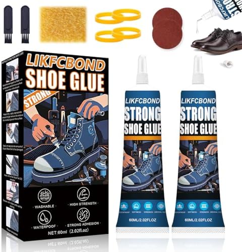 Adesivo per Scarpe Forte, Adesivo per Riparazione Suola, Colla Scarpe Professionale, Colla Scarpa Adatto per Scarpe Sportive e Scarpe in Pelle (60ml*2)