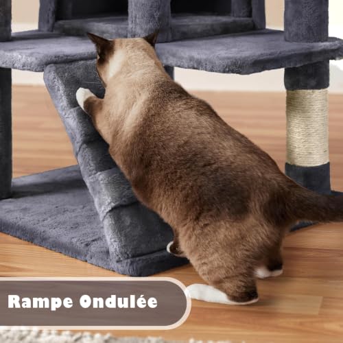 Yaheetech Arbre à Chat 139 cm Multi-Niveaux pour Plusieurs Chats Gris Foncé – vue 8