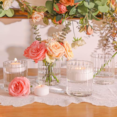 ComSaf 6pcs Mini Glass Cylinder Vases 3.9 Inch Tall, Small Vase for Flowers, Short Ribbed Vases for Centerpieces, Clear Hurricane Glass Candle Holders for Table Party Home Decor - Image 4
