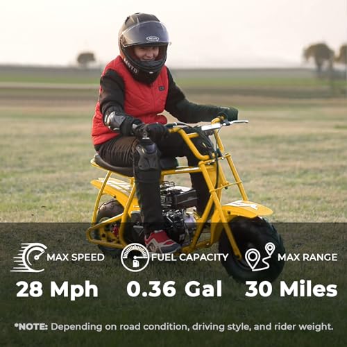Image of FRP Mini Dirt Bike GMB100, 99 CC Gas Powered 4 Stroke 3HP, Off Road Mini Bikes for Kids and Adult, Trail Bike Up to 28 Mph, Weight Support Up to 220 LBS (Yellow)
