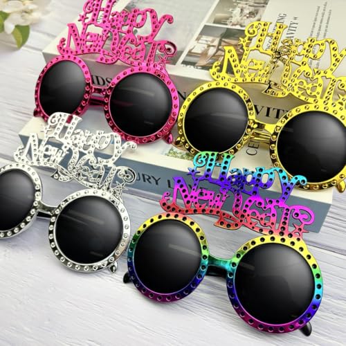 Leetous Happy New Year Glasses 2025 Plastic - 4 Pack, New Years Eve NYE Party Favors Supplies Decorations Accessories, Holiday Eyewear Sunglasses Photo Booth Props Gifts