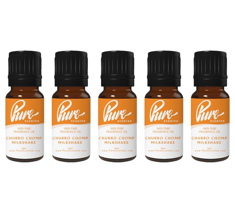Pure Scented 50ml Fragrance Oils - 5 x 10ml Suitable for Candles, Soaps, Slime, Diffusers, Cosmetics, Wax Melts, Designer (5 x 10ml, Churro Chomp Milkshake)