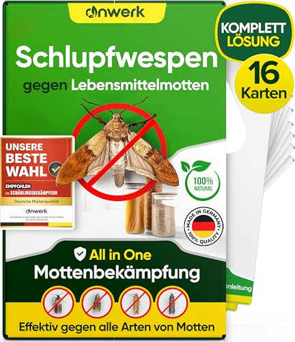 anwerk® Schlupfwespen gegen Lebensmittelmotten - 16 Karten (4 Karten à 4 Lieferungen) - Effektiv Lebensmittel Motten bekämpfen - Alternative zur Mottenfalle, Mottenspray, Pheromonfalle