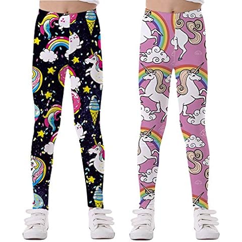 Coralup Leggings elásticos para niñas, pantalones casuales para niños, mallas con patrón floral, longitud completa Cover