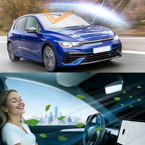 Image of Windshield SunSshade for 2015-2021 Volkswagen Golf GTI e-Golf | Full covered for windshield, Block UV Rays, Heat Reduction, Easy to install, Keeps Car Cooler