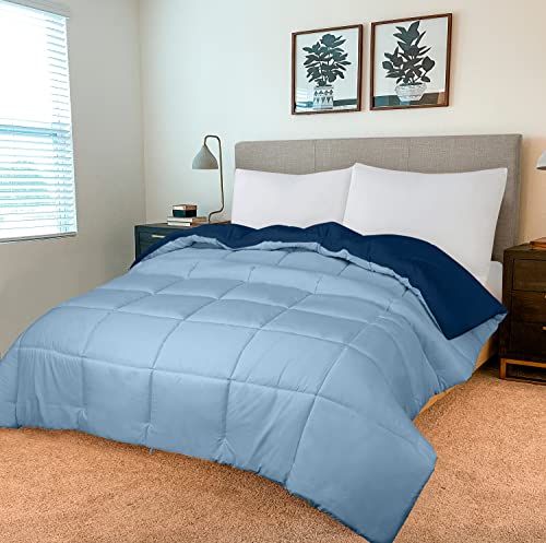 Image of ROYALE All Season Down Alternative Bedding - Lightweight Quilted Comforter with Corner Tabs - Soft Luxury Hotel Comforter - Box Stitched Duvet Insert (Full, Navy & Lake Blue)