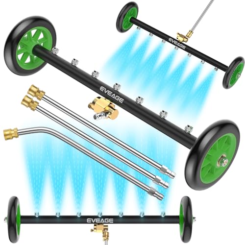 VIGRUE 2-in-1 undercarriage Pressure Washer Attachment,24 Inch Pressure Washer Water Broom with 7 Nozzles,Under Car Washer Cleaner with 3 Pieces Extension Wand,4000 PSI,Green