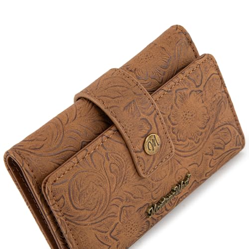 Montana West Brown Wallets for Women Embossed Floral Wallet Womens Trifold Small Wallets Woman Card Cash Wallet Ladies Female RFID Wallets with ID Window - Image 6