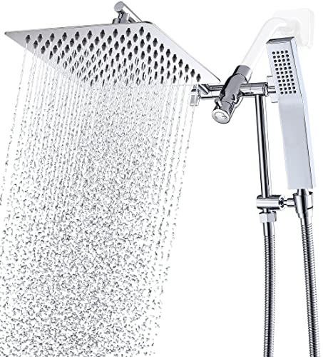 V-Frankness All Metal Dual Shower Head With Handheld Combo, 8 Inches Rain Shower Head Contains Diverter With Adjustable Shower Arm And Holder, And 70 Inches Extra Long Stainless Steel Hose (Chrome) #TOP7
