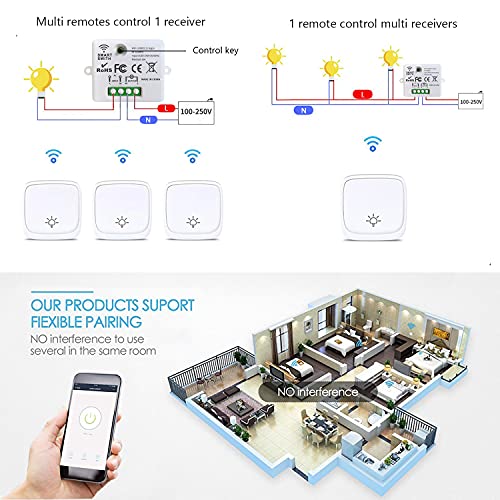 DieseRC Mini Wireless WiFi Switch, 2500W 10A RF Relay Remote Control Reciever, Smart Control by Phone Via Tuya APP - Image 4
