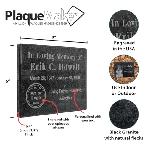 Personalized Granite Stone - Add Your Own Text and Artwork. Can Be Used as a Memorial, Garden Stone, Dedication Sign, Directional Sign, or Sympathy Gift (8 x 6 x 0.4)