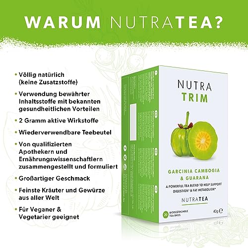 Nutra Tea NUTRATRIM, Detox Tee zum Abnehmen, Stoffwechseltee unterstützt den Stoffwechsel & die Kontrolle des Blutzuckerspiegels, 20 wiederverwendbare Teebeutel, Kräutertee mit Grüntee & Fenchel – Bild 4