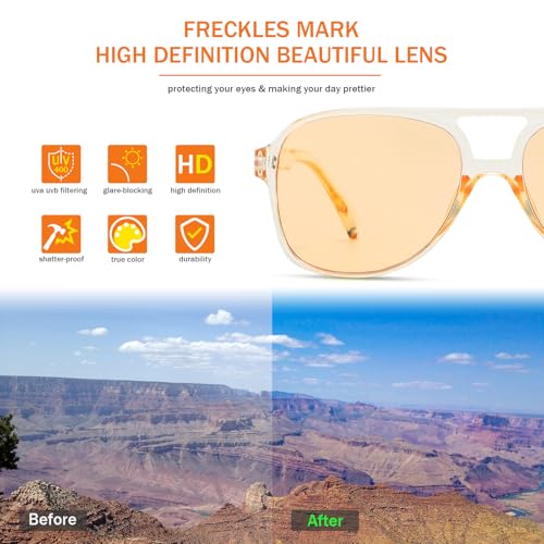Image of Freckles Mark Vintage Retro 70s Sunglasses for Women Men Classic Large Square Aviator Trendy Glasses