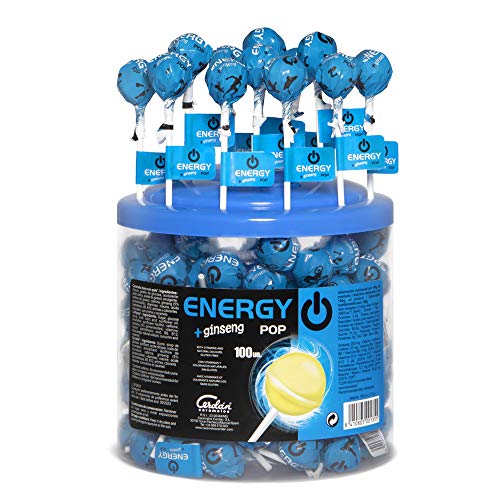 Caramelos Cerdán - Caramelo con Palo Energy Pop con Ginseng | Sin Gluten ni Alérgenos | Ideal para Fiestas, Eventos y Cumpleaños | Tarro de 100 Unidades Cover