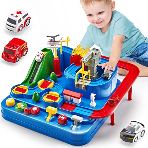 hahaland Pista de Coches Juguetes Niños 3 años   6 Botones, 8 pequeño retos   Juego de Lógica Interactivo Coches para Niños 3 4 5 6 8 Regalo Niño Niña 3+