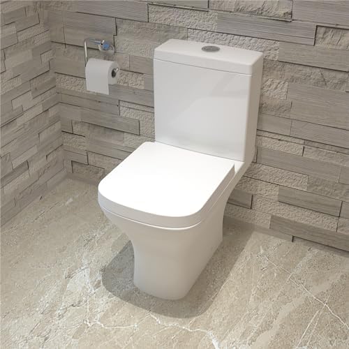 Bathroom Square Close Coupled Toilet Ceramic White Cloakroom Soft...
