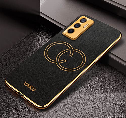 Image of Vaku Luxos Skylar Back Cover Case for Vivo V23e 5G with Leather Pattern Design Gold Electroplated Soft TPU Cover| Shockproof Protective Case - Black