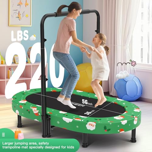 ANCHEER 56" Double Mini Trampoline for Kids, Mini Rebounder with 5-Level Adjustable Handle, Parent-Child Trampoline for Kids, Max Load 220lbs, Fun for Indoor/Outdoor - Image 5