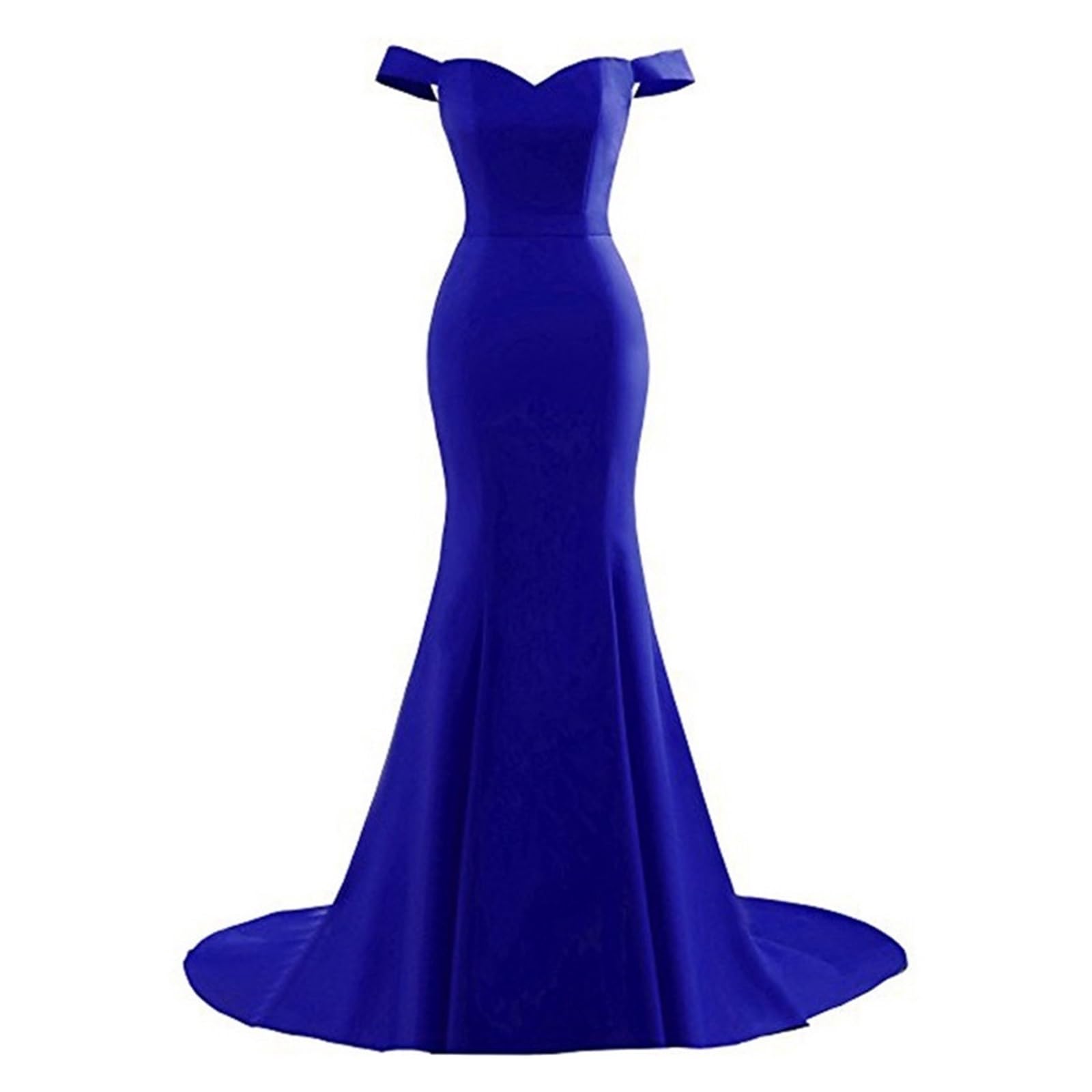 Vestidos de Dama de Honor Vestidos de Dama Honor Azul Real, Vestidos Sirena for Fiesta Bodas, satén, Escote en V, Hombros Descubiertos, Mangas Cortas para la Noche(Purple,16)
