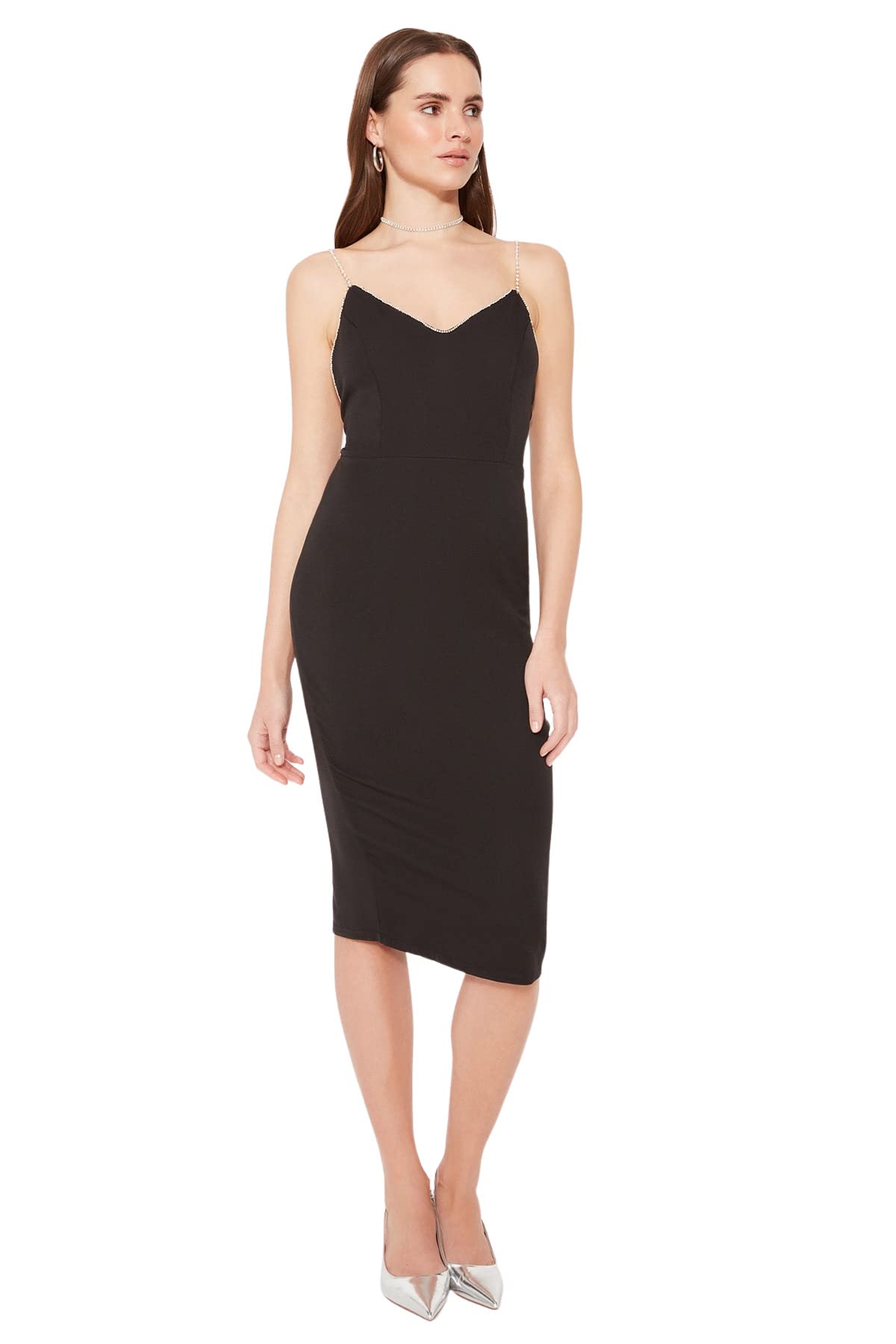Trendyol Midi-Kleid für Damen, figurbetont, gewebt, Schwarz, 38