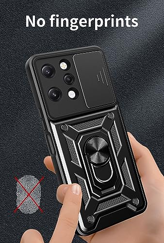 Image of SPAZY CASE Redmi 12 Back Cover | Heavy Duty Hybrid Case with 360 Degree Rotating Finger Ring Holder + Slider Shutter Camera Protection Case for Redmi 12 5G - Blue