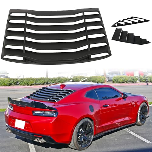 MODILOVER Rear + Side Window Louver, Compatible with 2016-2024 Chevy Camaro, ABS Black Window Windshield Sun Shade Cover Vent Set