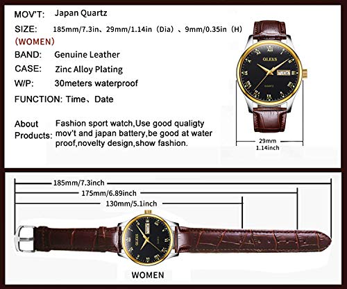 Image of OLEVS Women's Business Dress Watches for Ladies Female Brown Leather Strap Small Face Dress Analog Quartz Wrist Watch with Calendar Day Date Waterproof Luminous Gift Classic Casual Retro Band