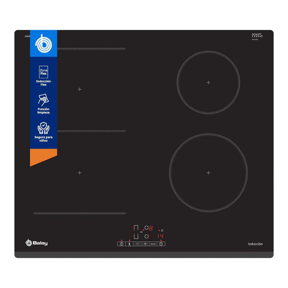 Balay - Placa de inducción, 60 cm, Función Sprit, Negra, 3EB963FR