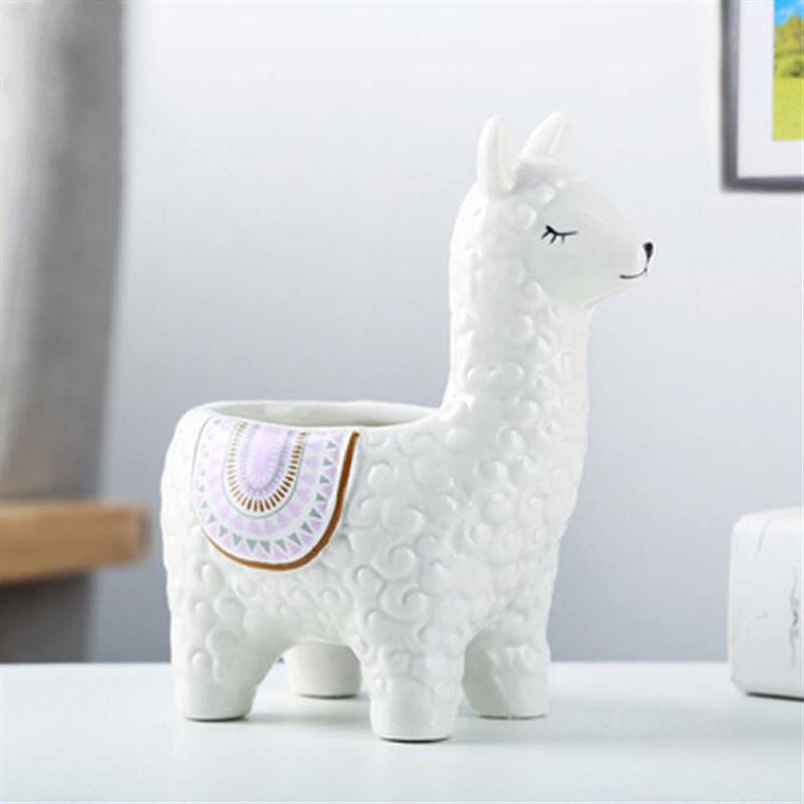 Set Di 2 Vasi In Ceramica Per Piante Grasse – Forma Di Alpaca Carini, Con Foro Di Drenaggio, Piccoli