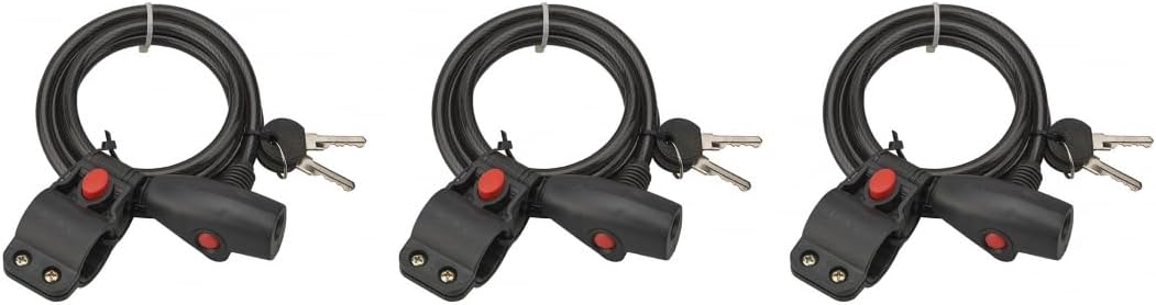 Set of 3 PVC Coated Steel Cable Lock with Secure Locking System Length 1.5 m Diameter 8 mm Assorted Colours THIRARD