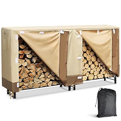 Dnswez 8ft Firewood Rack Cover, 600D Oxford Heavy Duty, Weatherproof & Waterproof with Black Storage Bag - Indoor/Outdoor Protection (96" L x 24" W x 42" H)