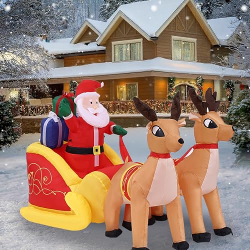 OHMG 220 cm Babbo Natale gonfiabile con slitta e renna con 5...